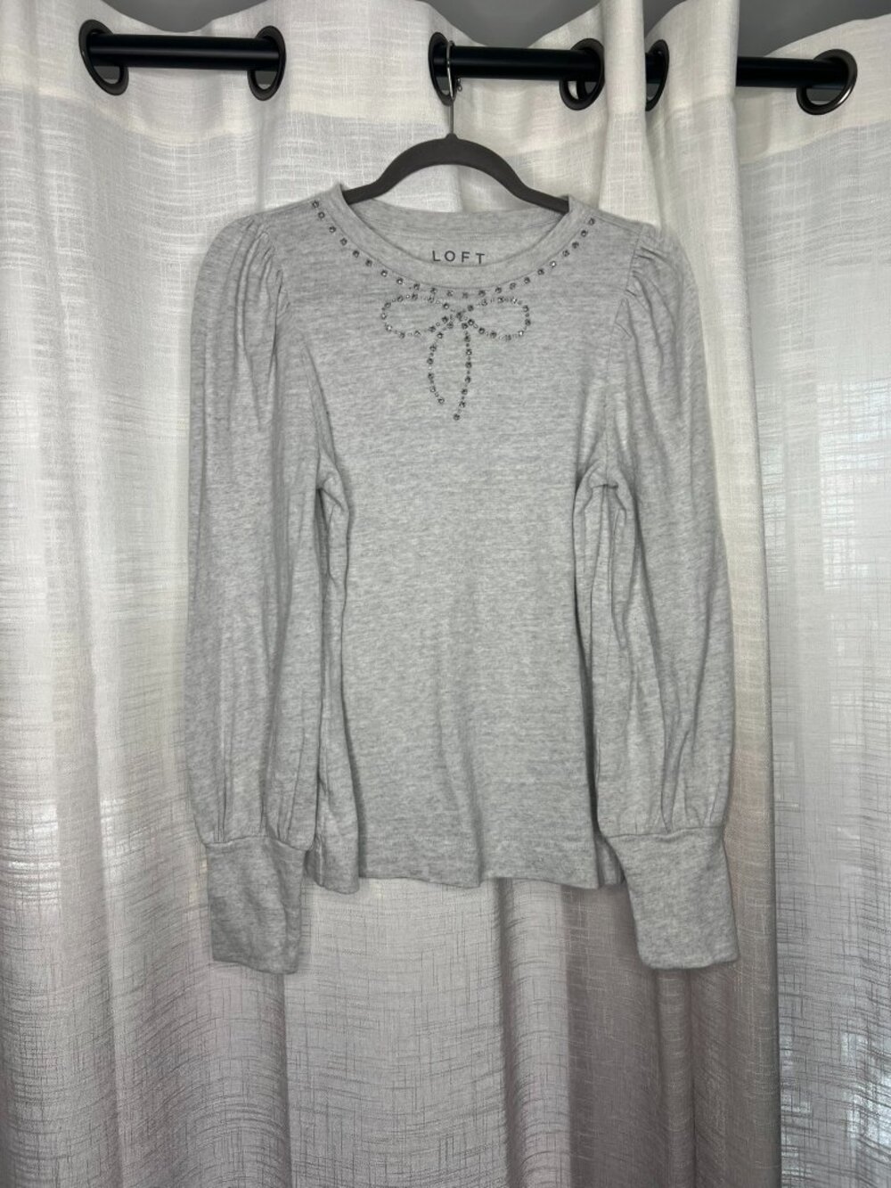 Loft Gray and Silver Bow Top